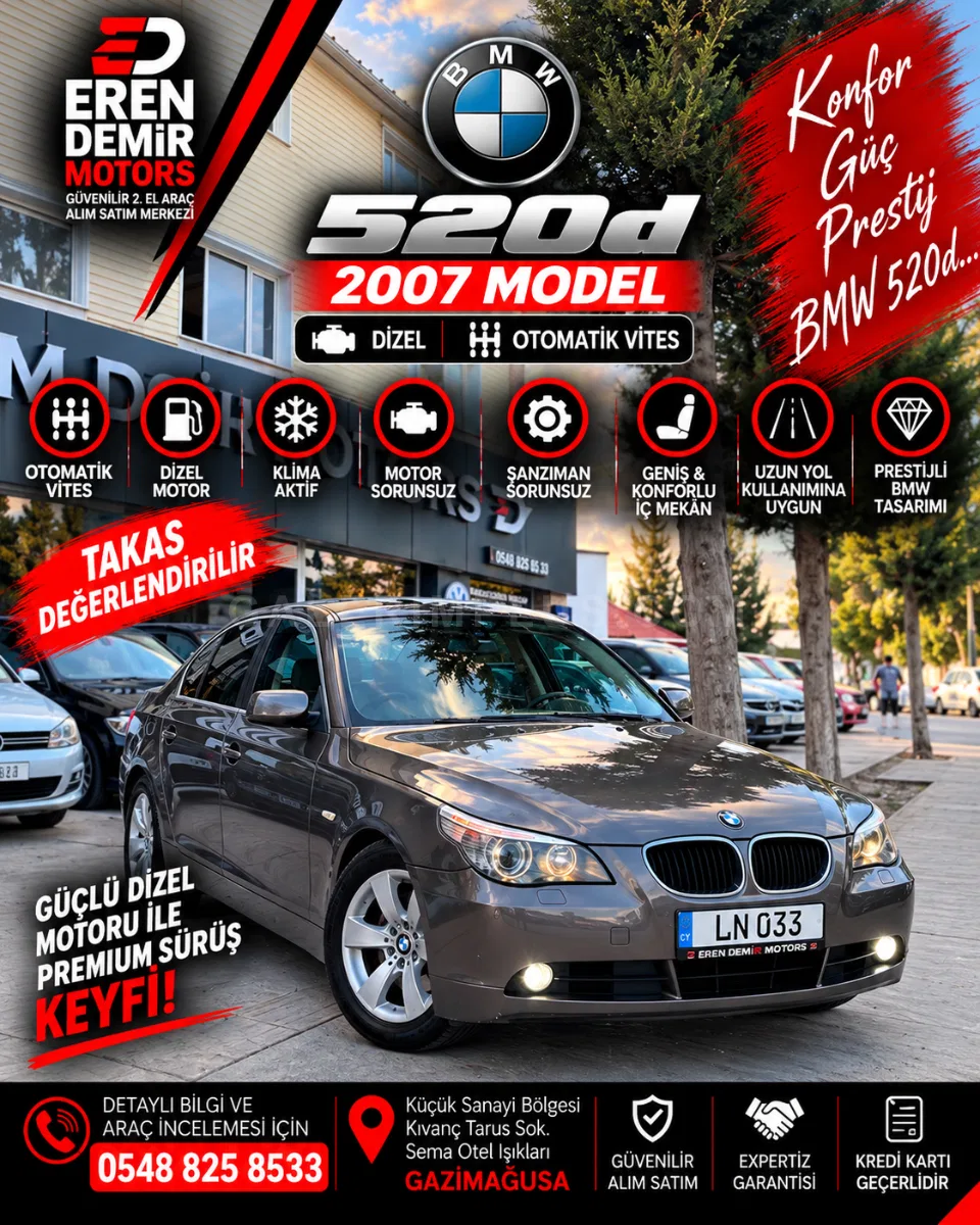 2007 BMW 5 Serisi 520d Gazimağusa Satılık İkinci El | GalerimPlus - Fotoğraf 1