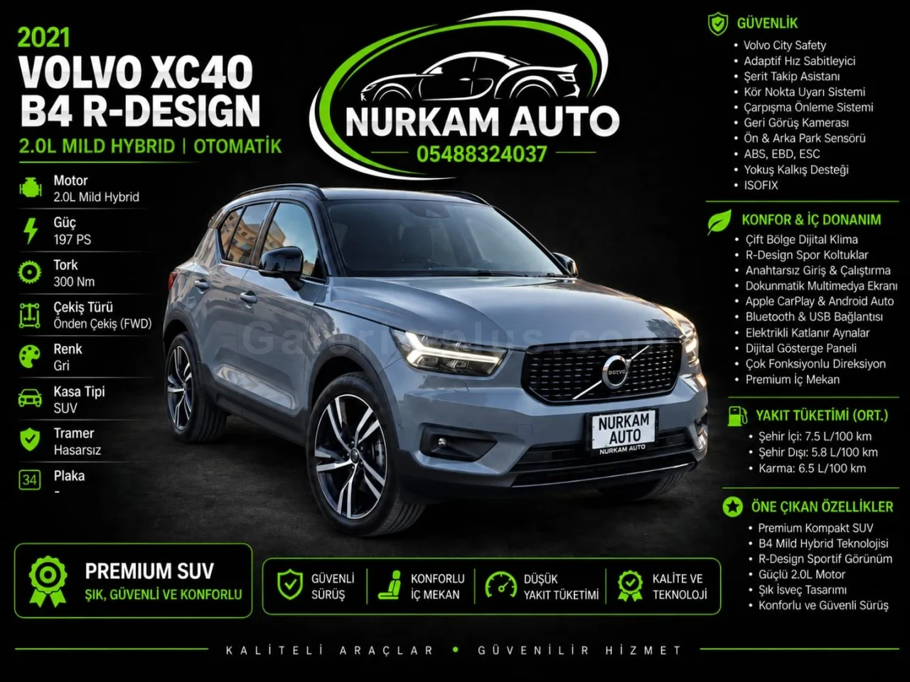 2021 Model Otomatik Volvo XC40 2.0 B4 Gazimağusa Satılık İkinci El | GalerimPlus - Fotoğraf 1