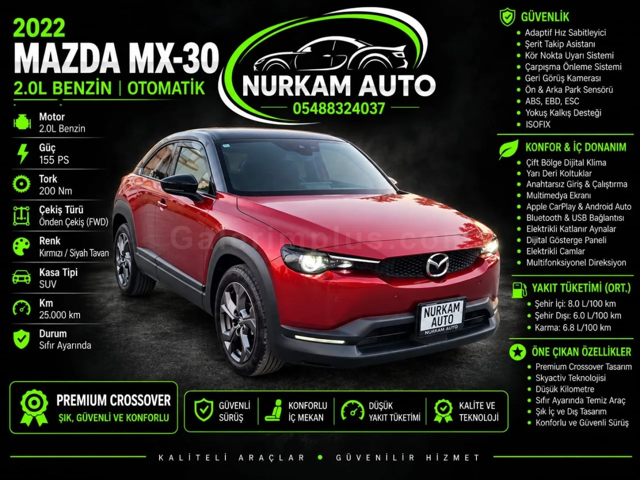 2022 Mazda MX-30 GASOLINE AUTOMATIC Gazimağusa İlan görseli - GalerimPlus