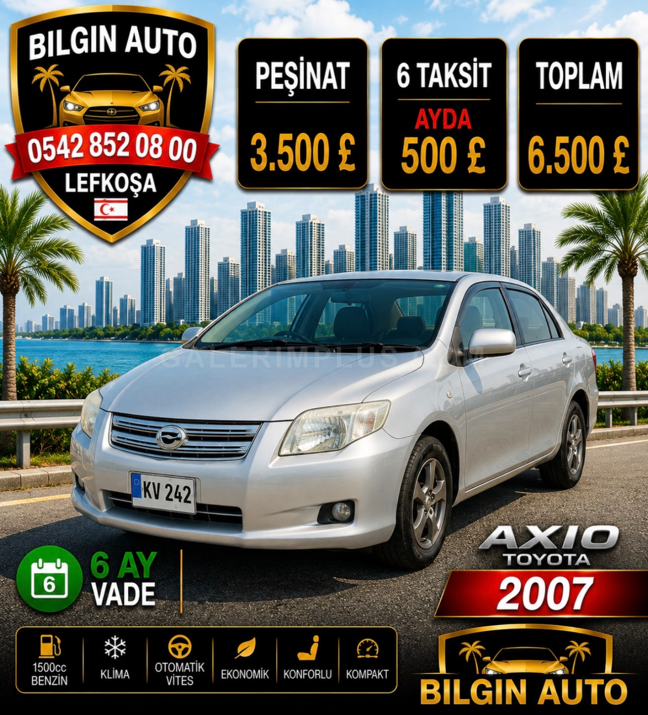 2007 Toyota Axio 1.5 1.5 Lefkoşa Satılık İkinci El | GalerimPlus - Fotoğraf 1