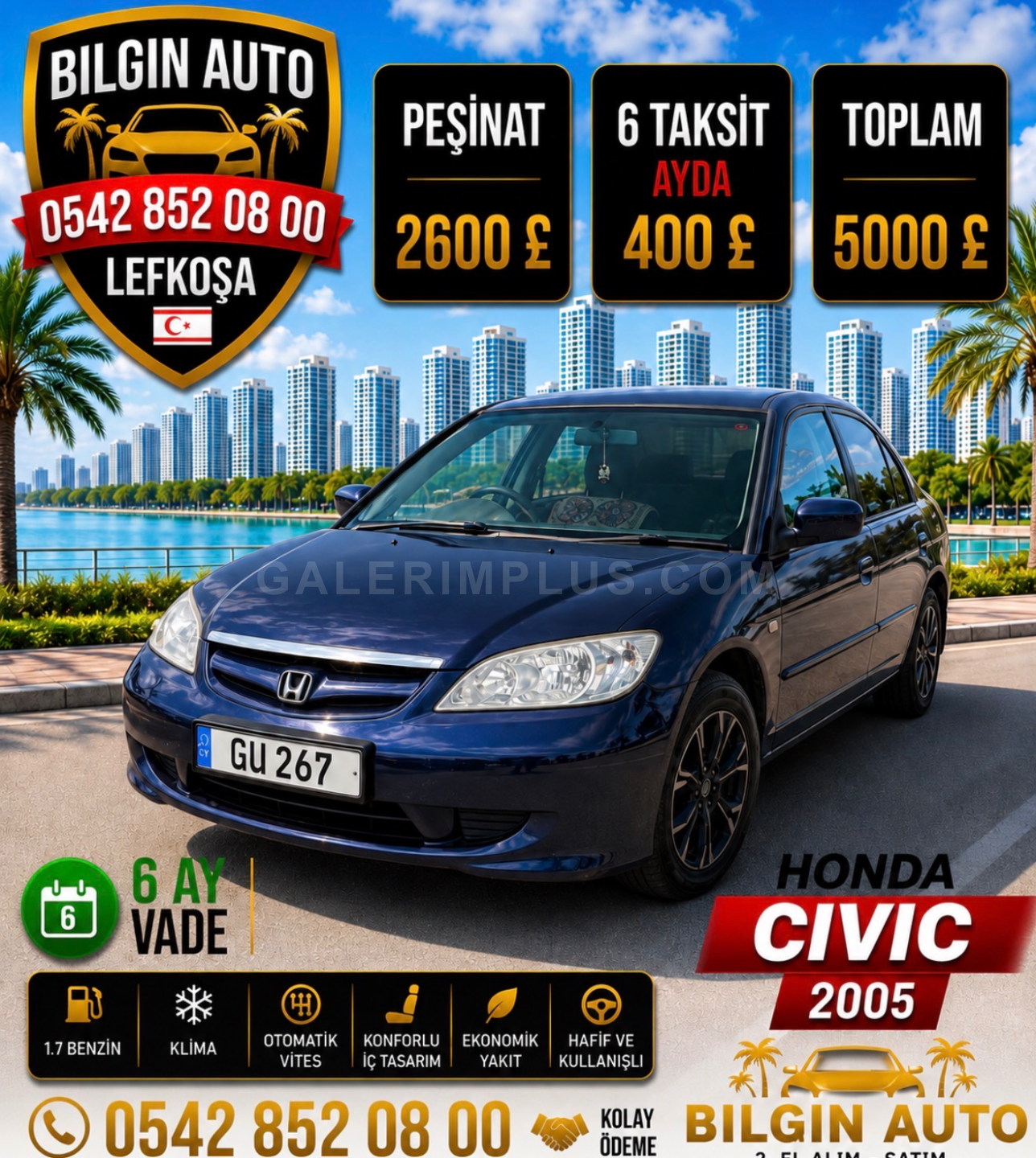 2005 Honda Civic 1.5 1.5 Lefkoşa Satılık İkinci El | GalerimPlus - Fotoğraf 1